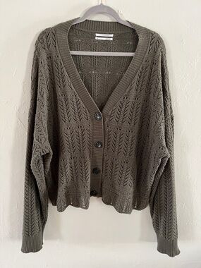 Anthropologie Olive Openwork Button-Up Cardigan